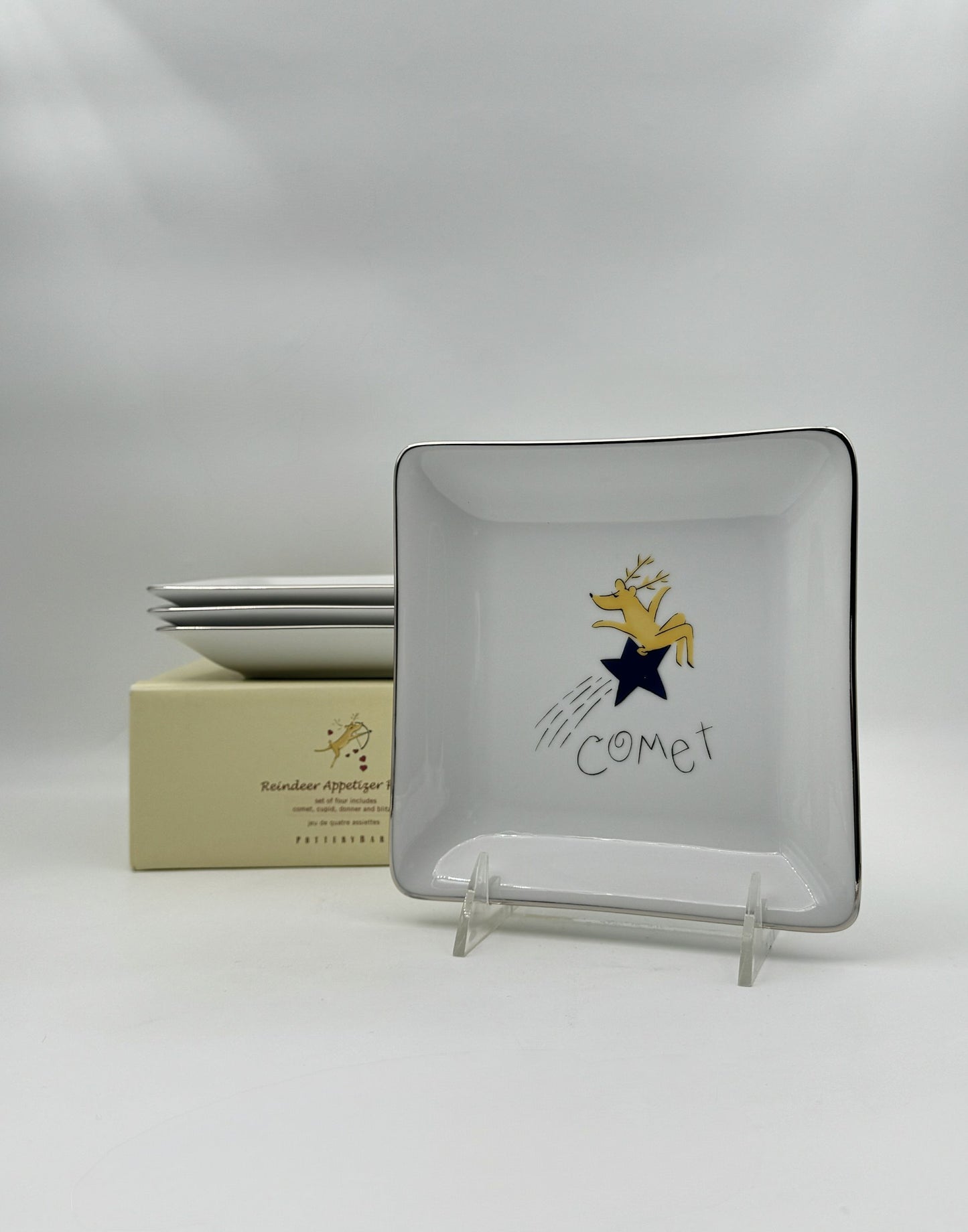 Pottery Barn Reindeer Square Appetizer Plates Set of 4 – Holiday