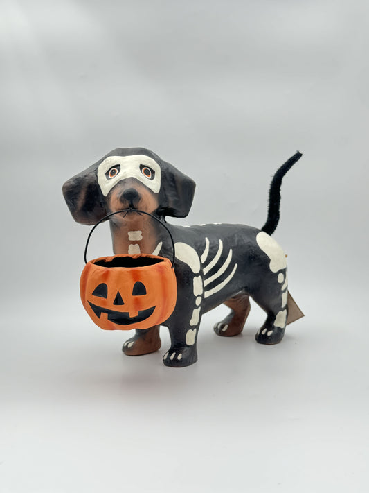 Skeleton Pup Papier Mâché Halloween Decoration – Skelly Pup