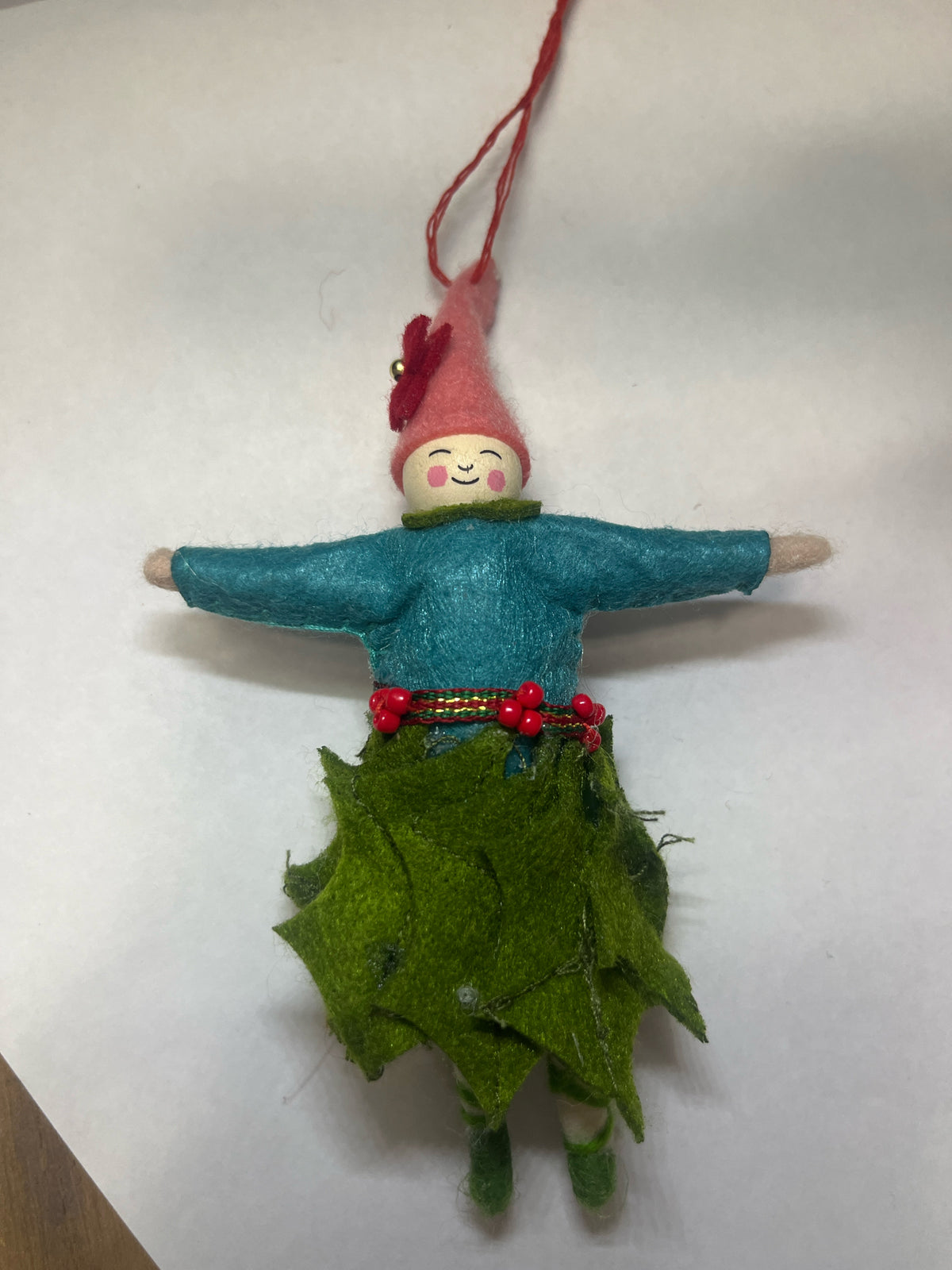 Pixie Ornament With Holly Skirt