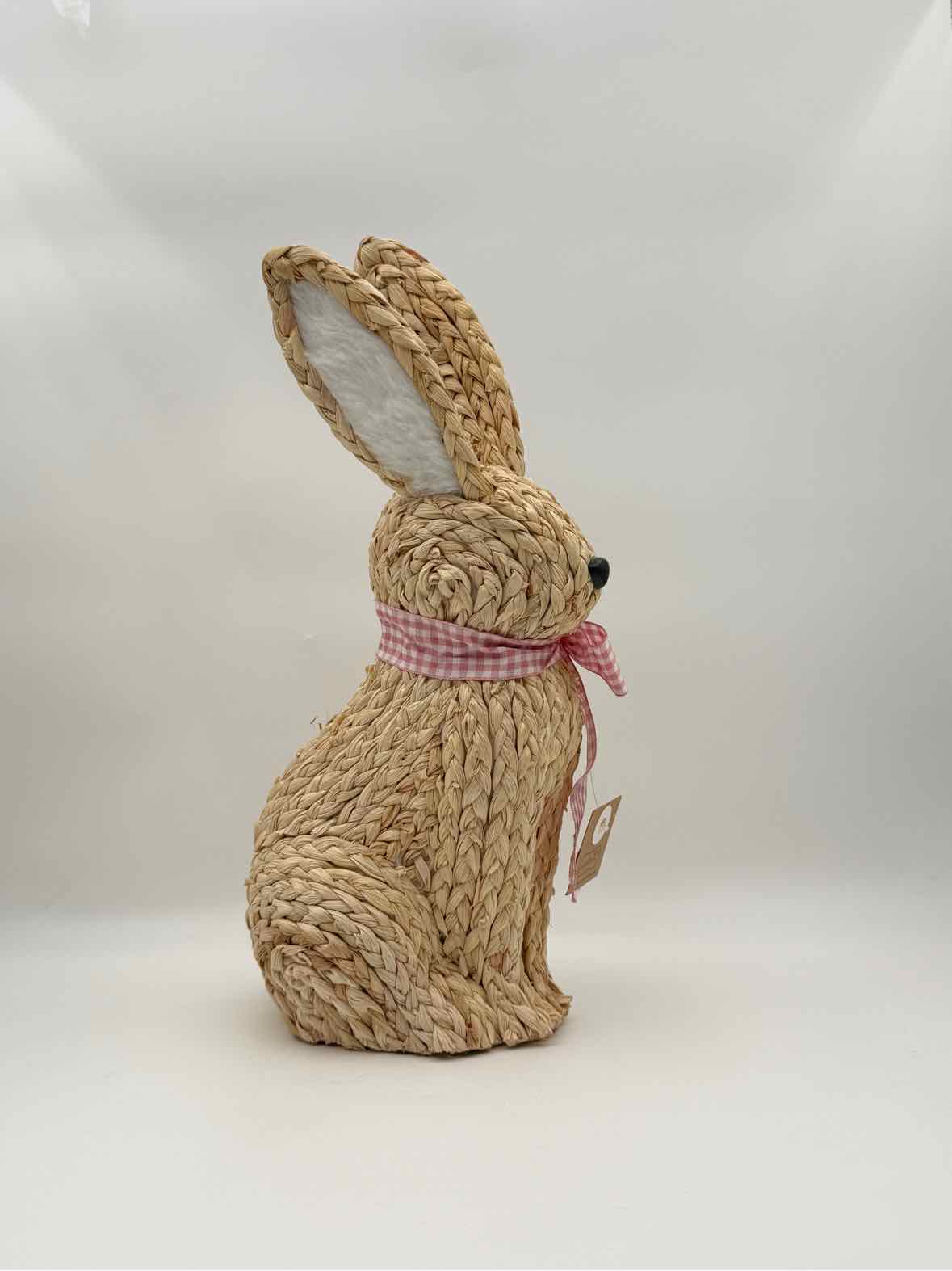 Woven Bunny Sitter with Pink Gingham Ribbon – Easter Spring Decor