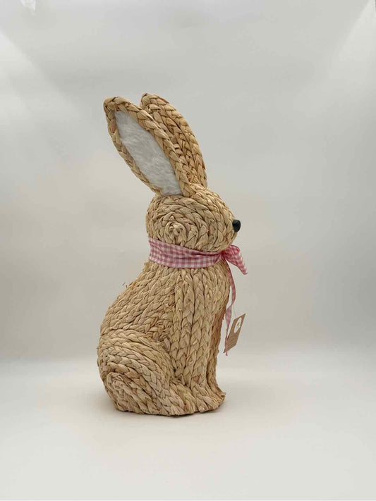 Woven Bunny Sitter with Pink Gingham Ribbon – Easter Spring Decor