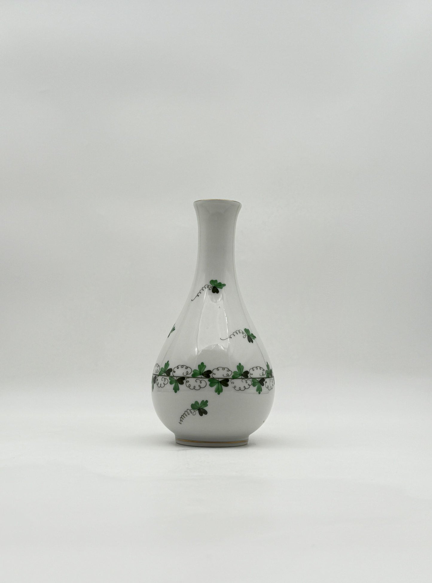 Herend Shamrock Bud Vase Hand Painted Cloverleaf Porcelain Art Decor