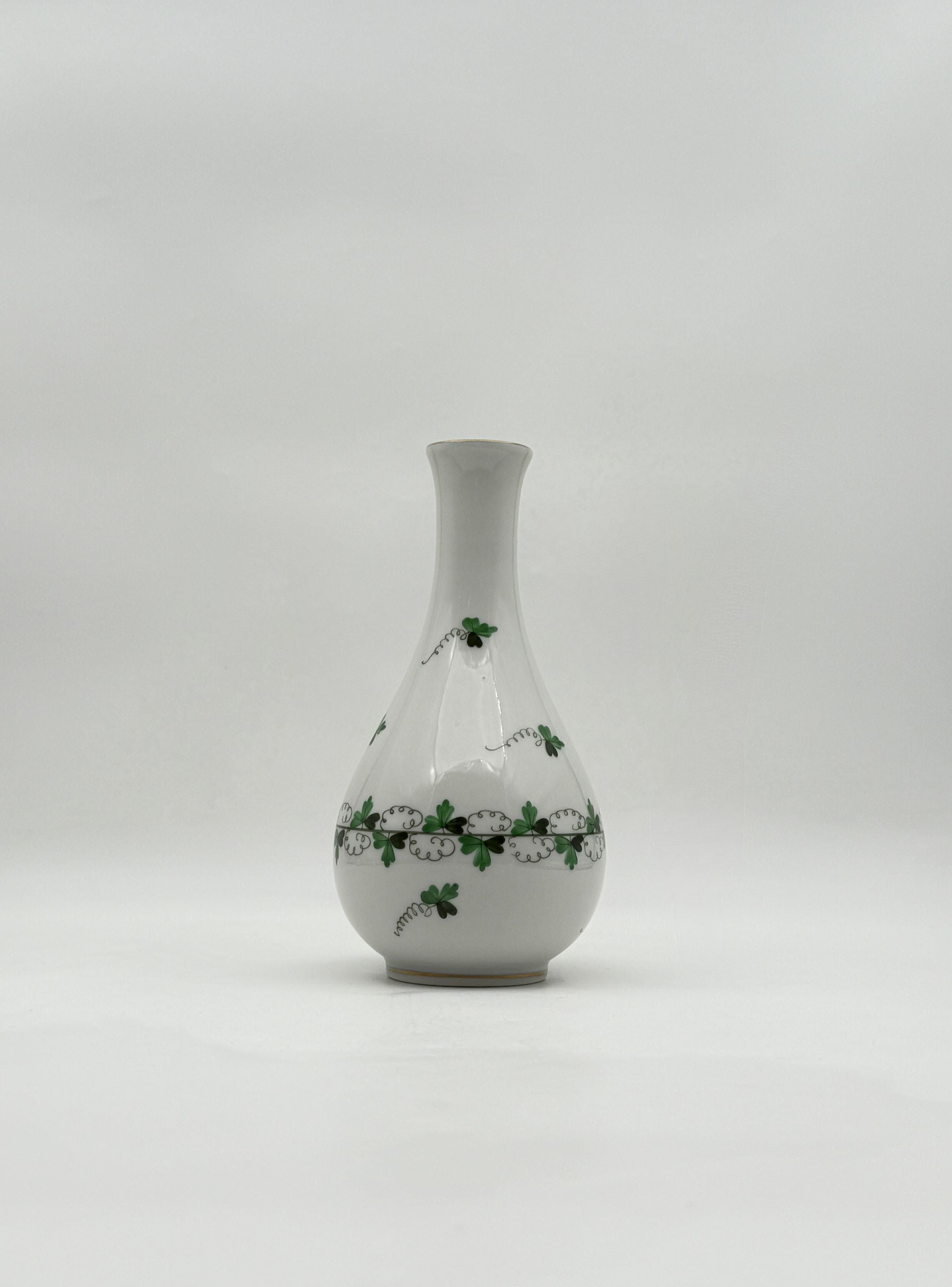 Herend Shamrock Bud Vase Hand Painted Cloverleaf Porcelain Art Decor