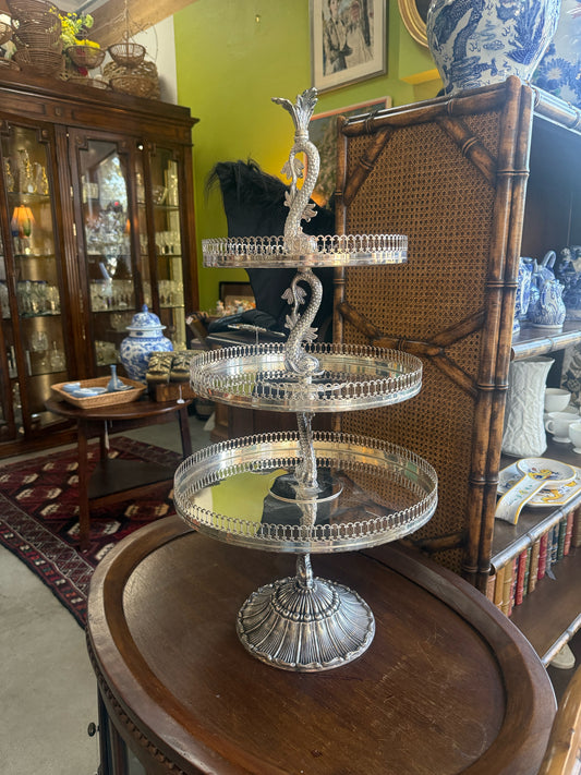 Silverplate Koi Fish Tiered Gallery Server- In Store Pickup Only