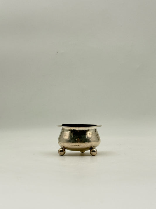Sterling Silver Salt Cellar With Cobalt Blue Glass- Sheffield England