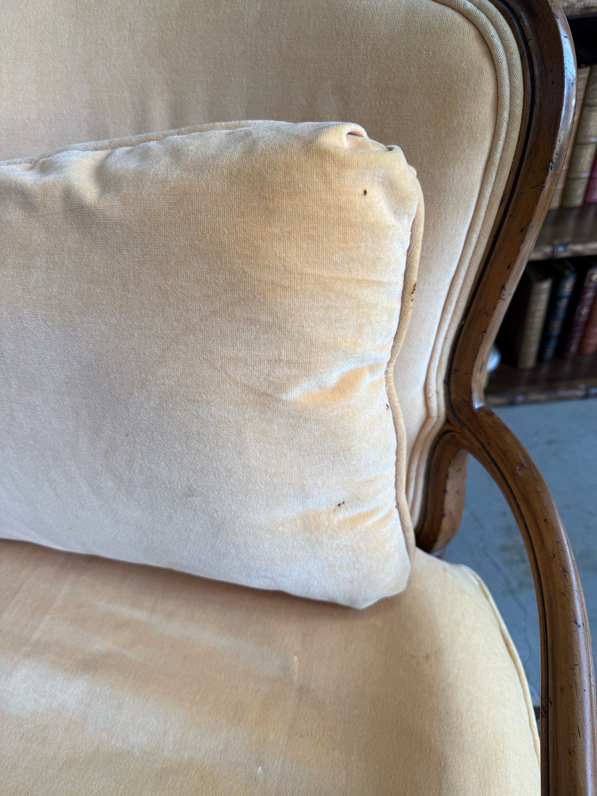 French Style Bergere Chair- Gold Velvet Down Filled Cushions- In Store Pickup Only