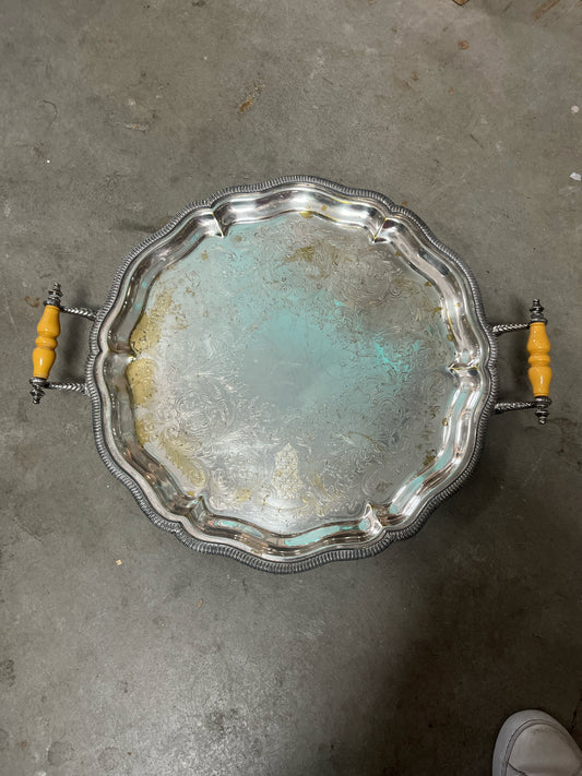 Silverplate tray with insulated handles