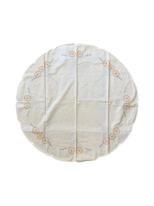 Vintage Round Embroidered Tablecloth