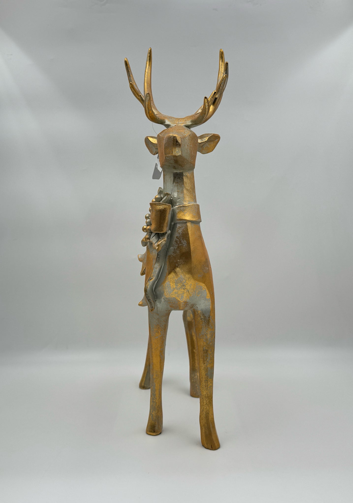 RAZ Imports  Aged Gold Reindeer with Bow – Resin Holiday Décor