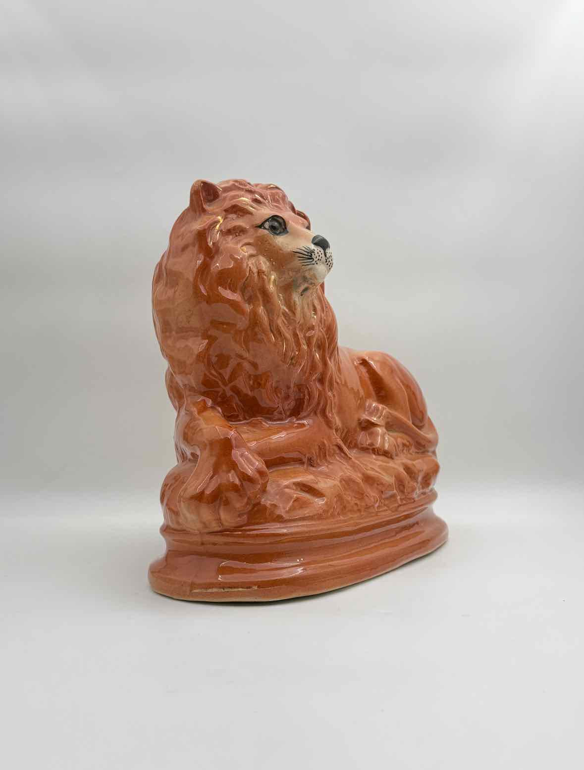 Antique Victorian Staffordshire Style Pair Ceramic Lions Decor