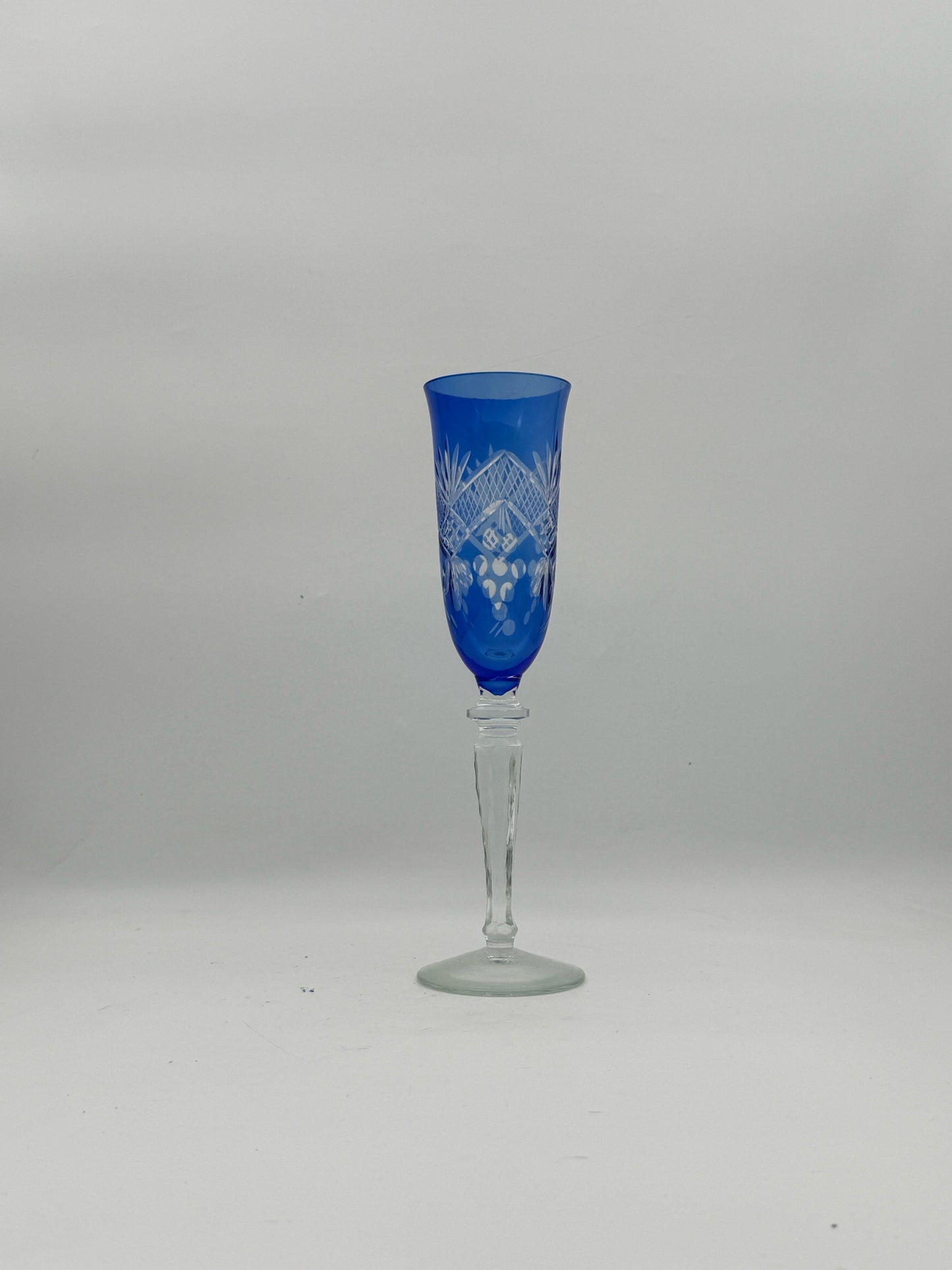 Antique Bohemian Multi-Color Cut To Clear Champagne Flutes- Set Of 8
