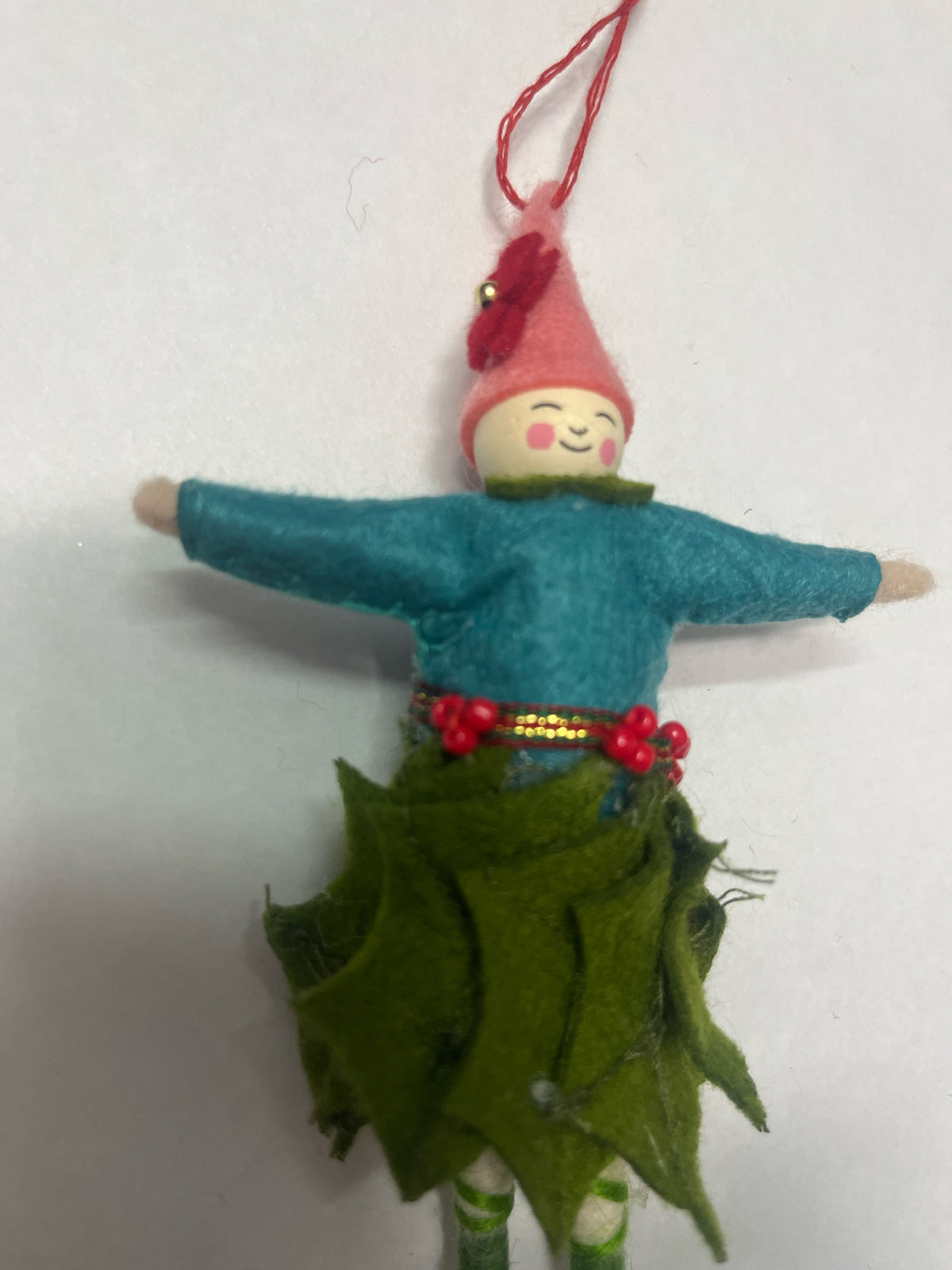 Pixie Ornament With Holly Skirt