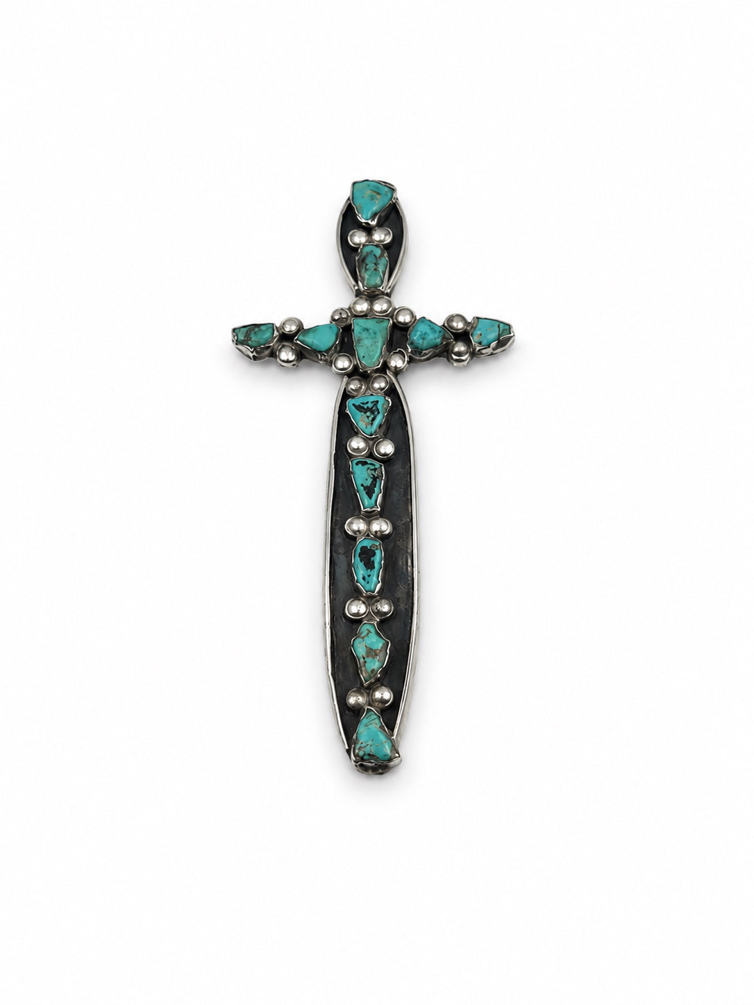 Mexican Silver Cross With Turquoise Stones