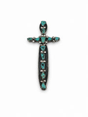 Mexican Silver Cross With Turquoise Stones