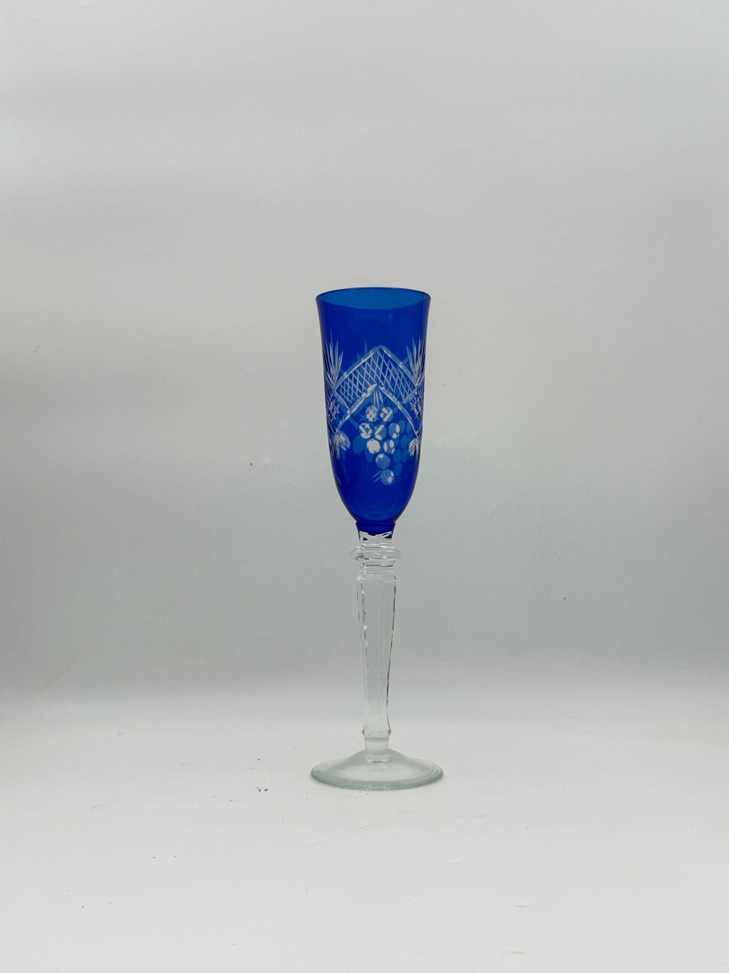 Antique Bohemian Multi-Color Cut To Clear Champagne Flutes- Set Of 6