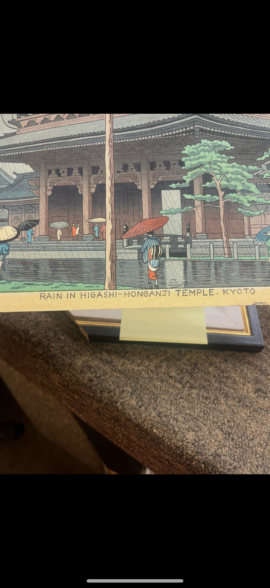 "Rain in Higashi- Honganji Temple, Kyoto" Japanese Woodblock Print