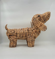 Woven Water Hyacinth Daschund Dog Statue