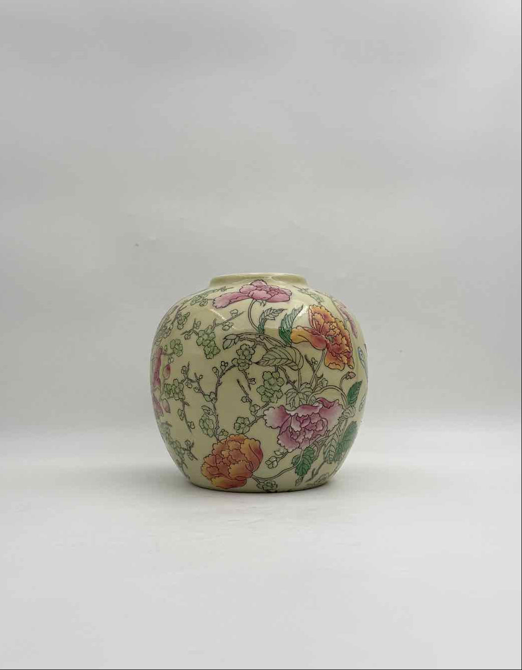 Chinese Pale Green Floral Ginger Jar Bird Flower Porcelain Vase No Lid