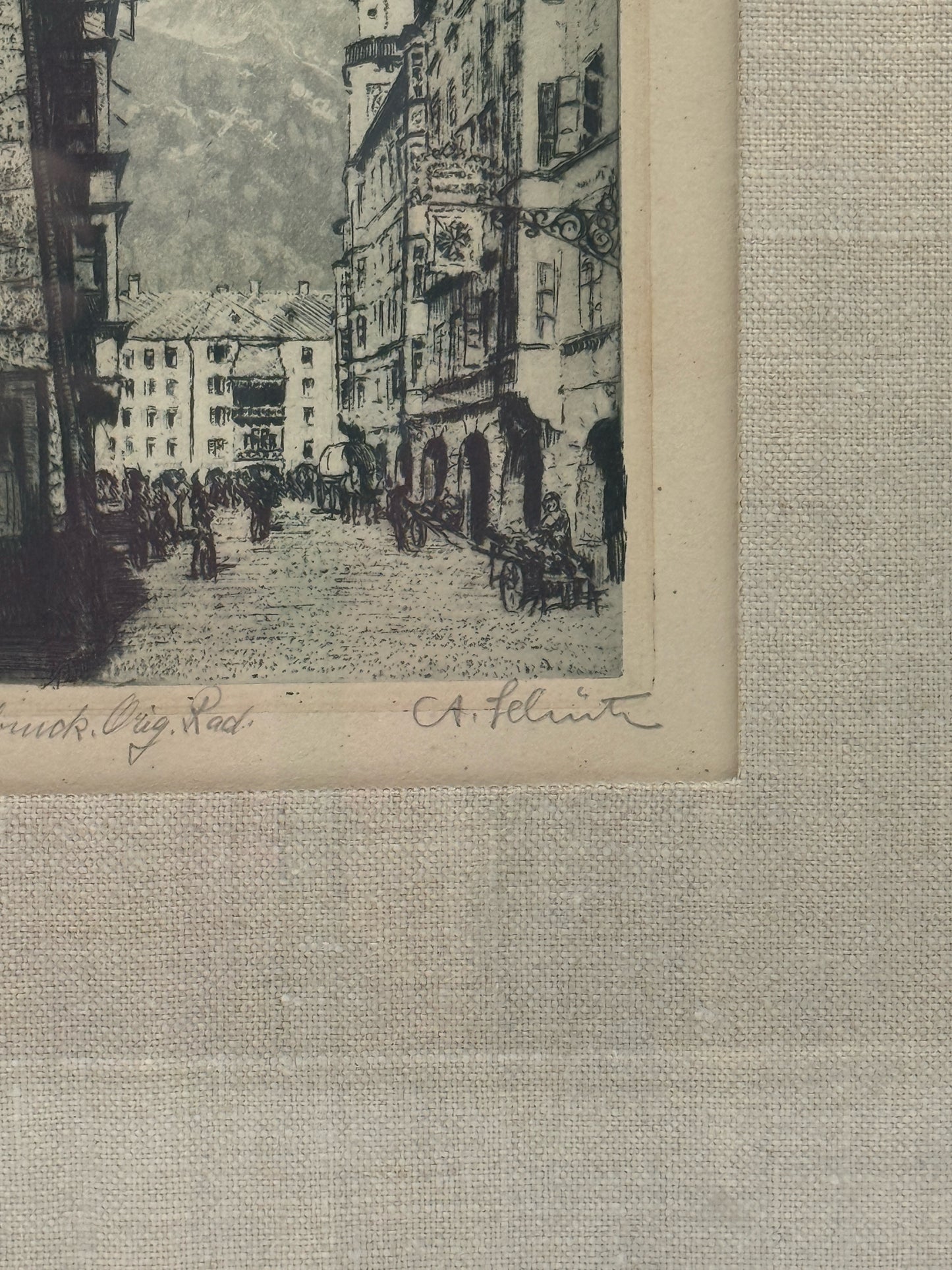Signed And Framed Etching Of Etching of Innsbruck, Austria