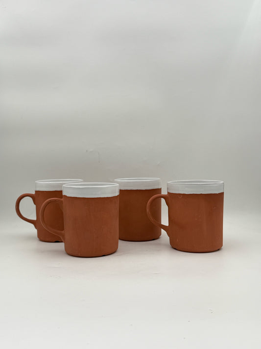 Romertopf White Rim Mugs- Set Of Four