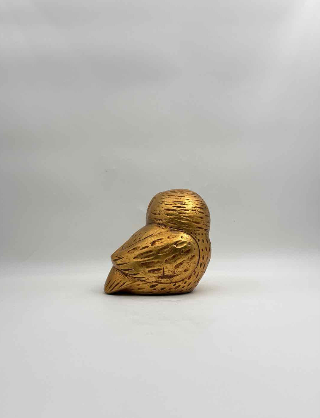 Vintage Mid Century Gold Leaf Owl Figurines Mama Baby Owl Set Decor