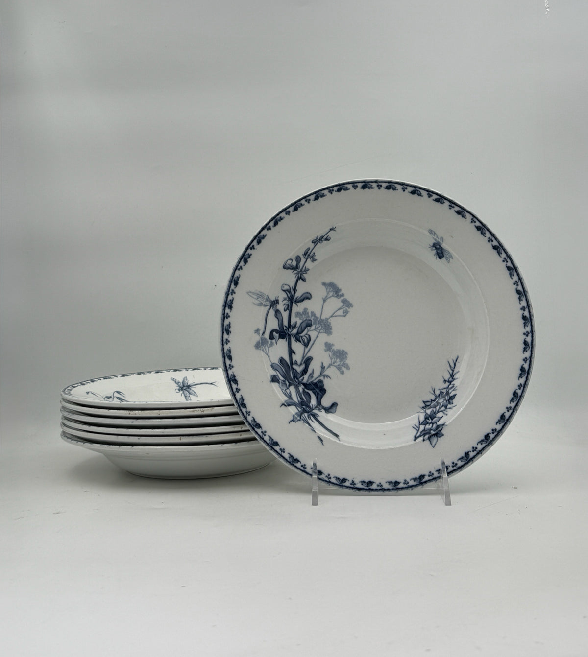 Sarreguemines Carmen Blue And White Bowls- Set Of 7