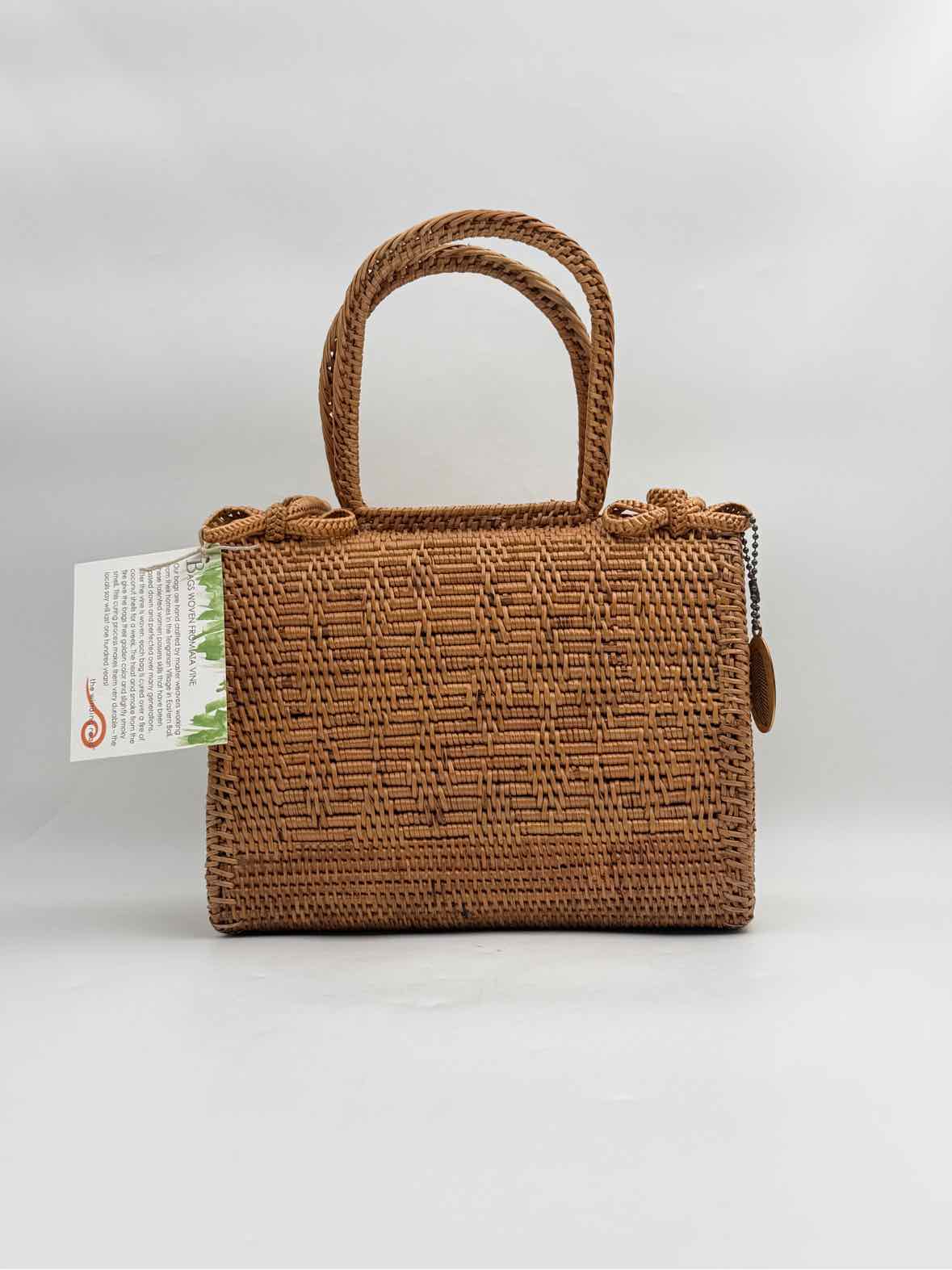 Handwoven Rattan Handbag with Double Top Handles – Boho Style Purse