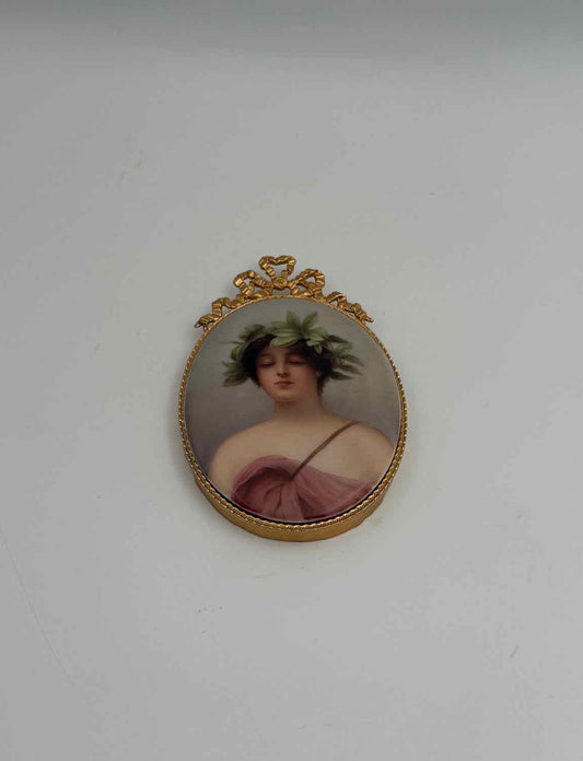 Antique Daphne Miniature Porcelain Painting Gilt Bronze Frame c 1890