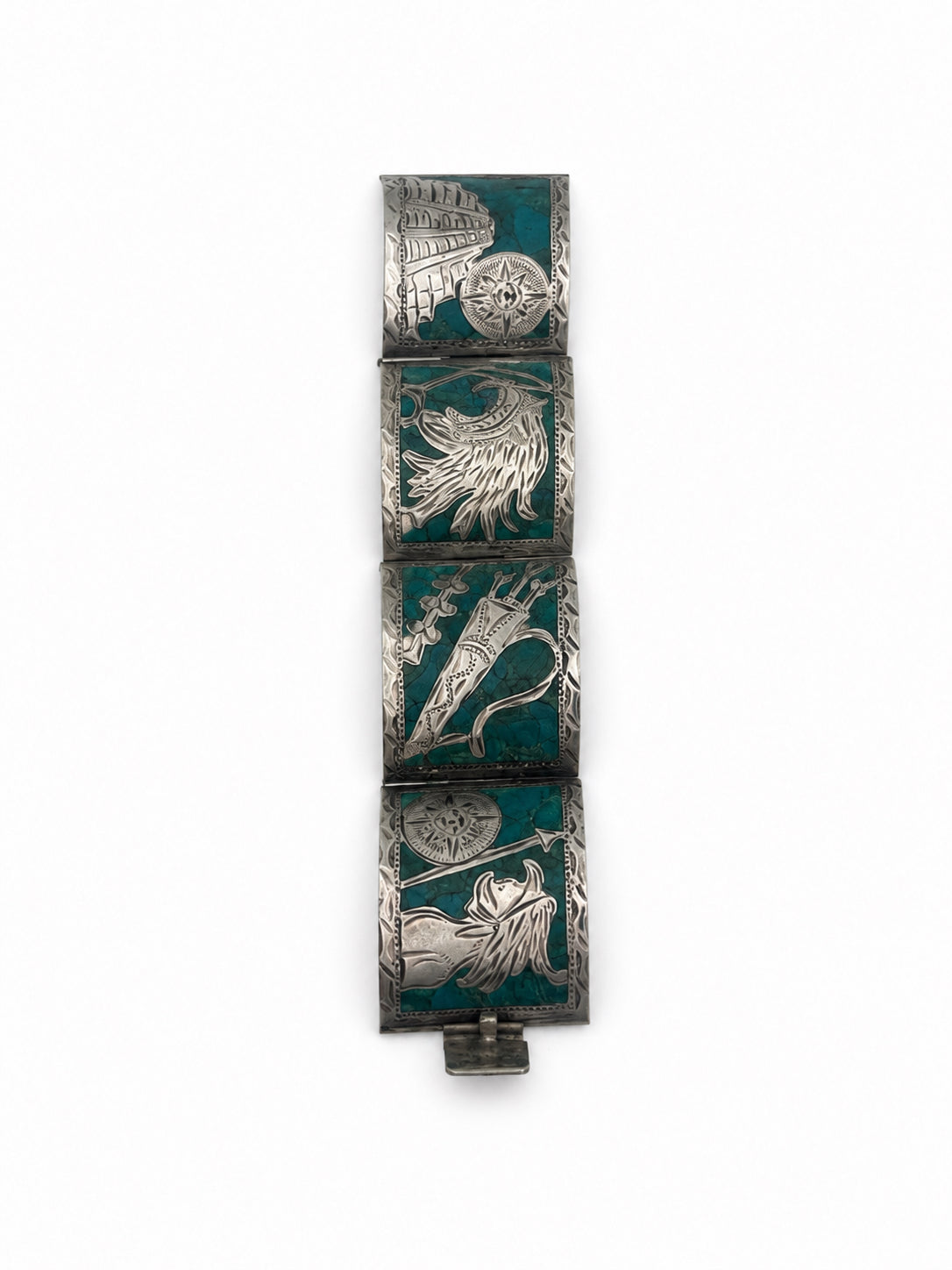 Sterling Silver Hinged Bracelet With Turquoise Inlay