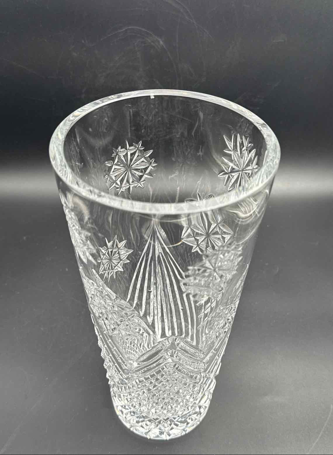 Waterford Christmas Tree Crystal Vase Ireland Holiday Cut Glass Decor