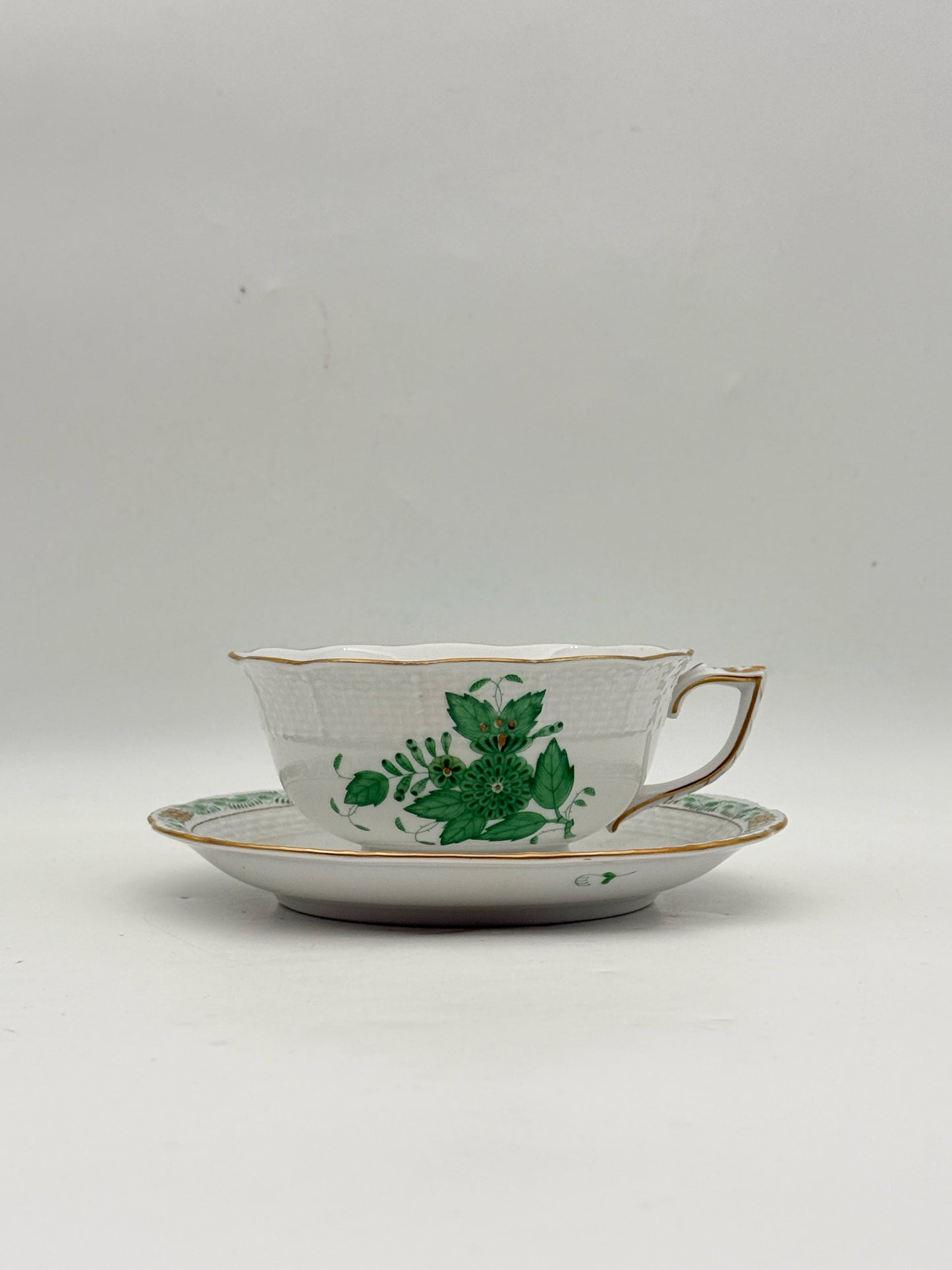 Herend Apponyi Green Chinese Bouquet Teacup And Saucer- Set of 2