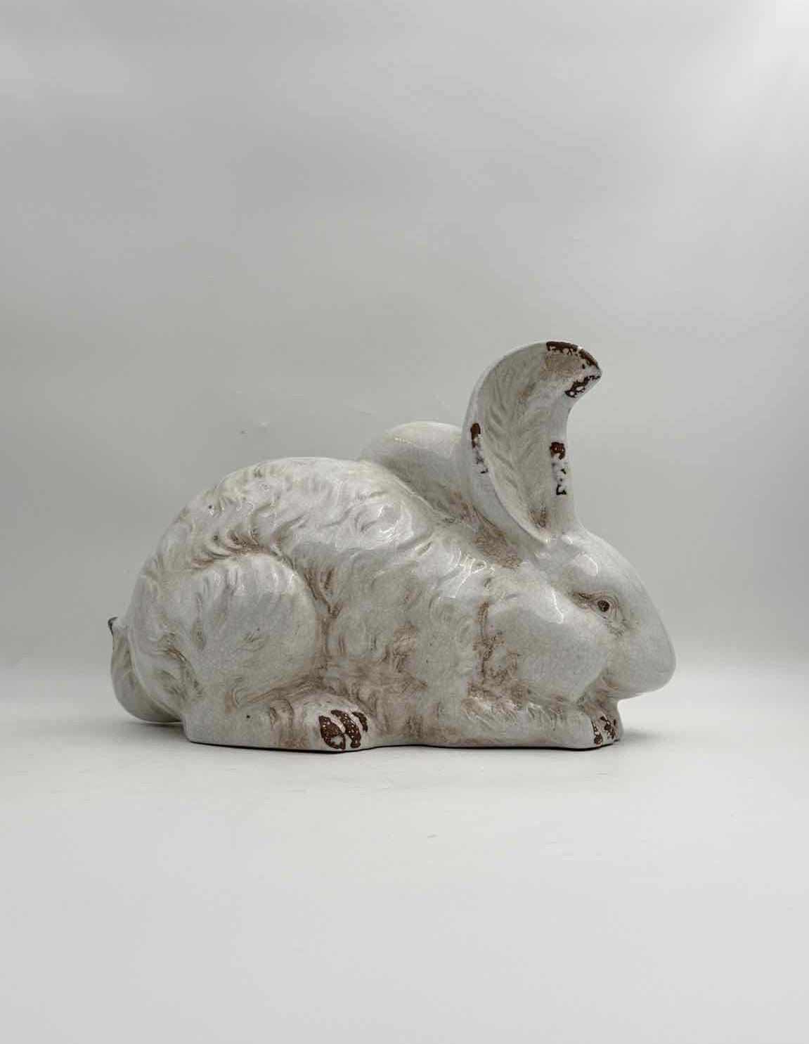 White Ceramic Crouching Bunny Rabbit Figure – Spring Easter Décor