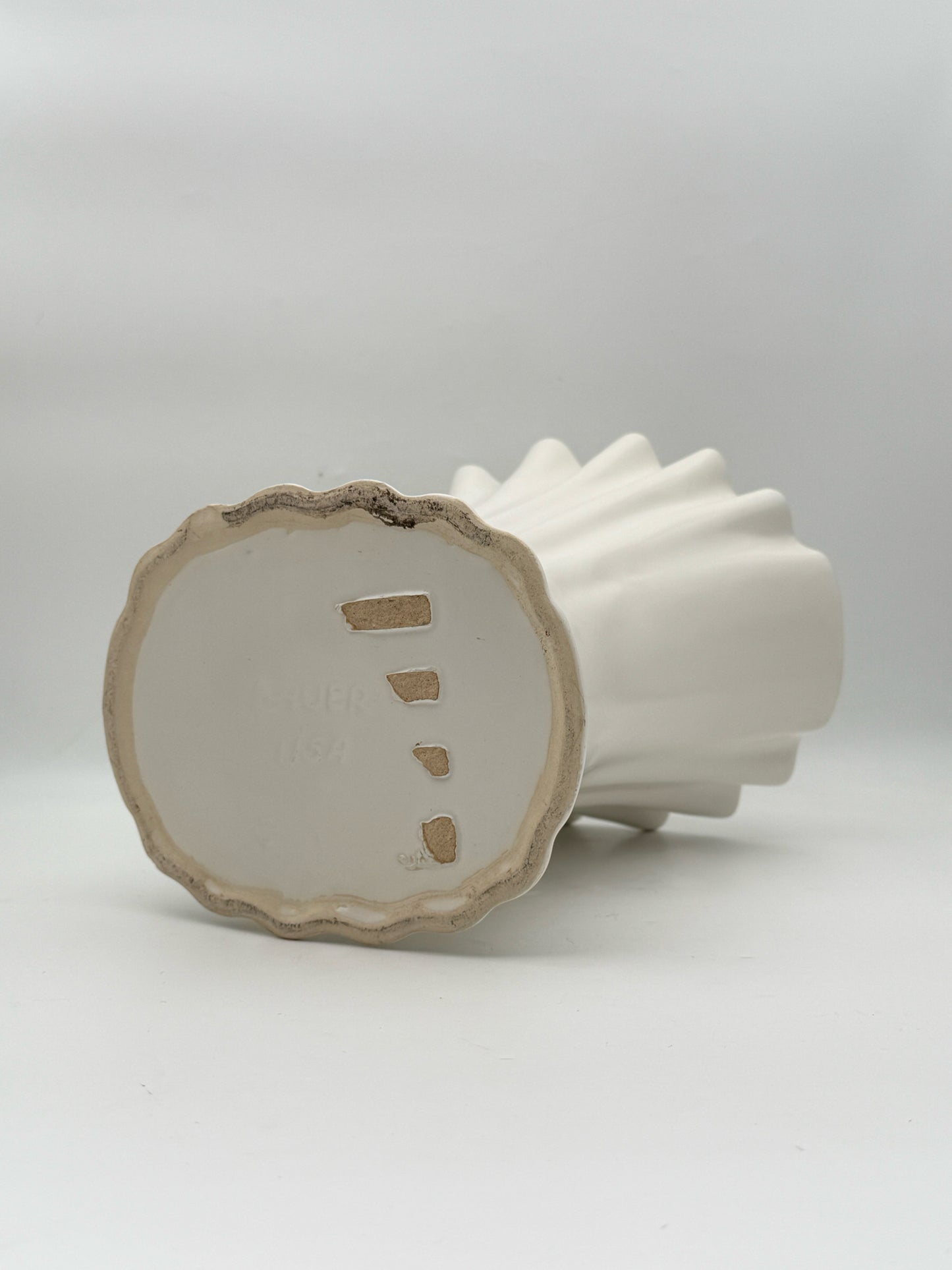 Large White Ruffle Bauer Vase
