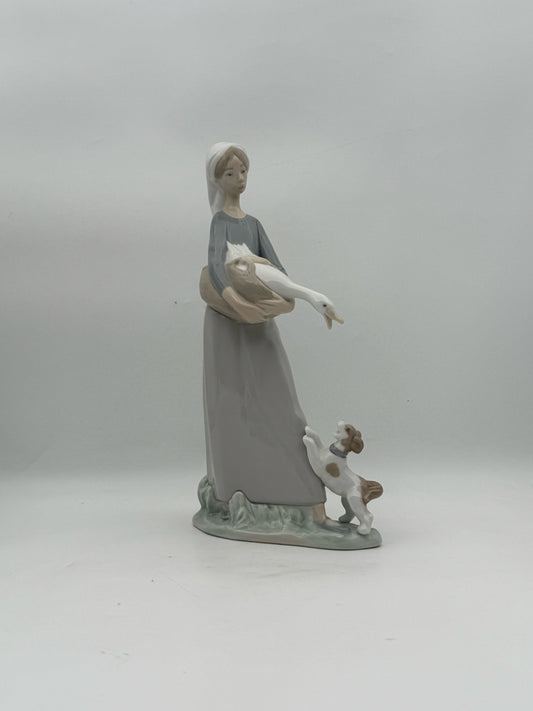 Lladro Girl With Goose And Dog Figurine