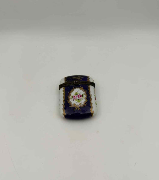 Antique French Porcelain Needle Case Hand Painted Floral Trinket Box