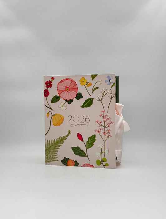 Karen Adams "2026 Boxed Floral Calendar" with Easel – Hand-Glittered & Foil Accents