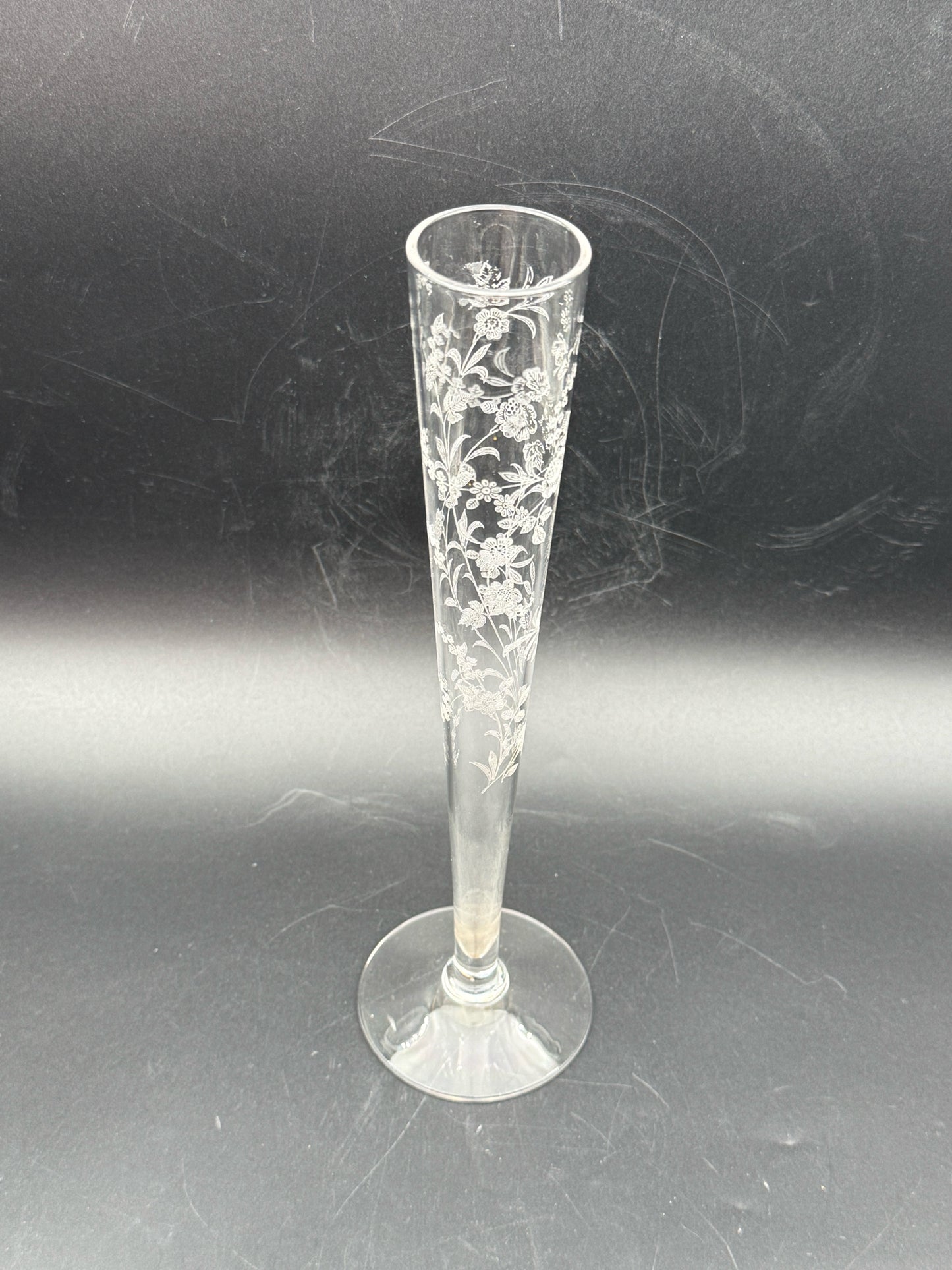 Vintage Fostoria Etched Glass Bud Vase