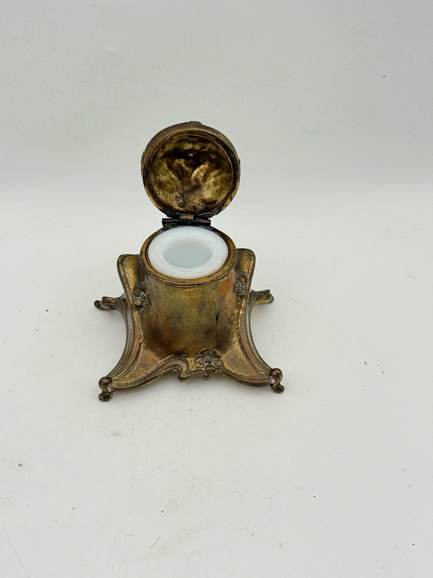 Brass Inkwell With Flowers