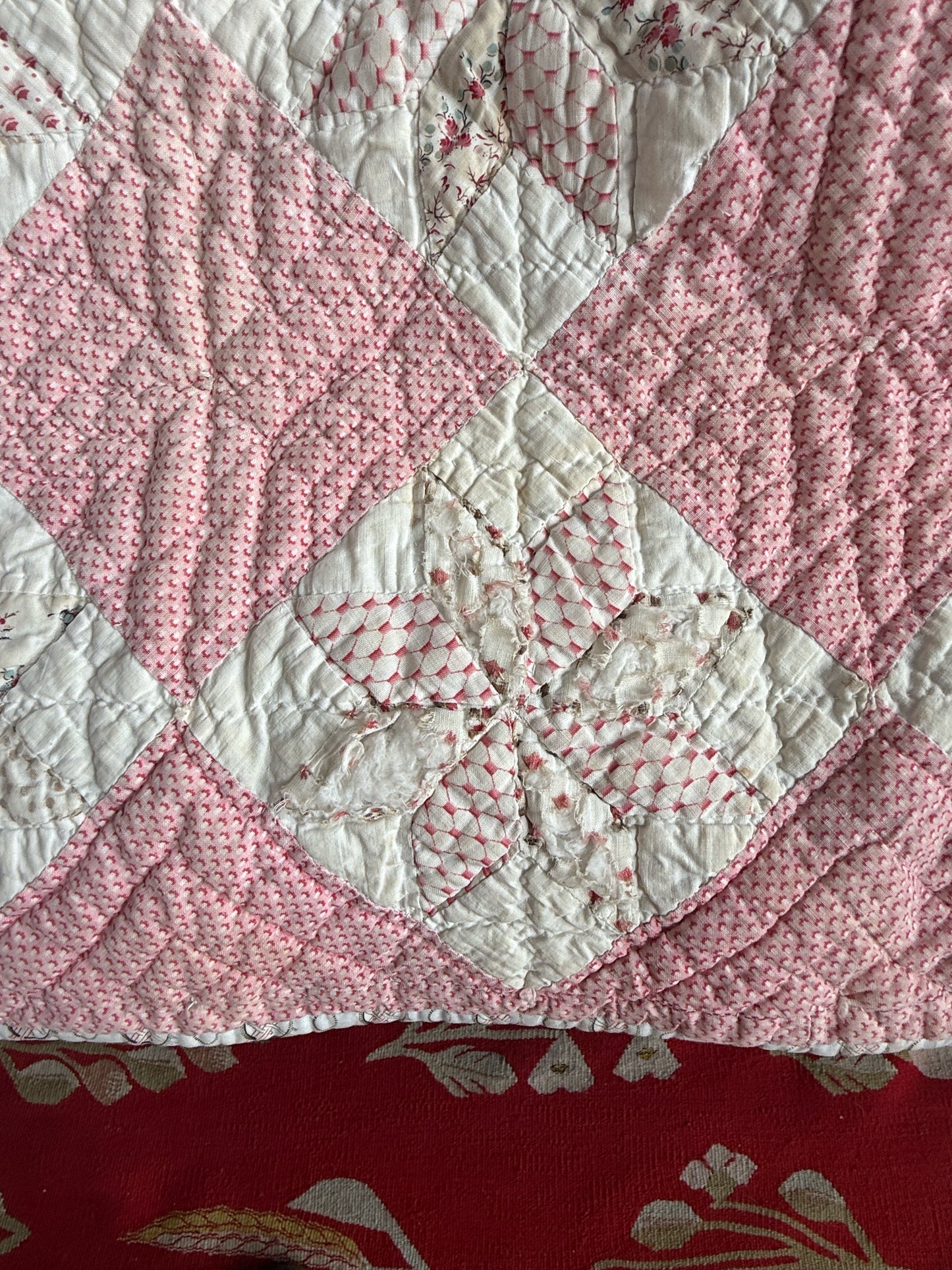 Vintage Pink And White Crib Quilt