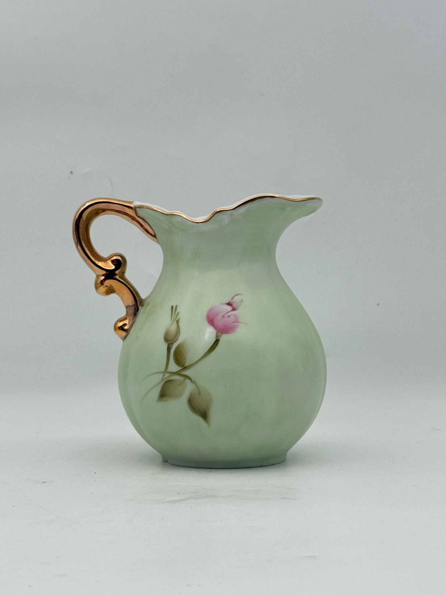 Handpainted Green Vanity Pitcher And Underplate Set