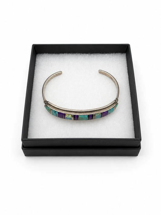 Francisco Vintage Sterling Silver Bracelet With Turquoise, Opal, Sugilite Inlay