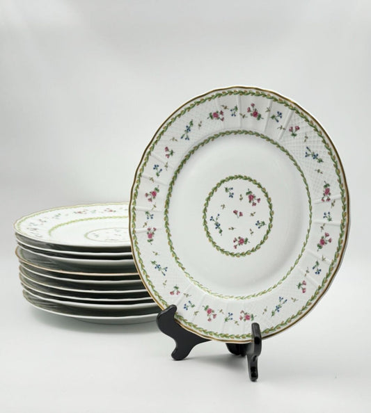 Set of 10 Bernardaud Limoges Artois Vert Green Dinner Plates – French Porcelain