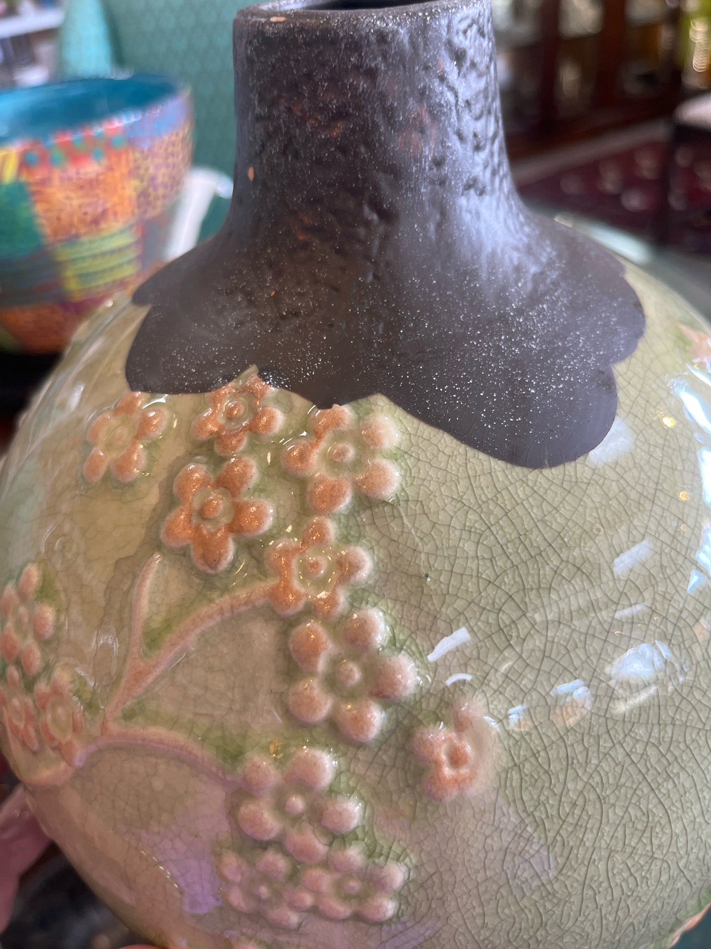 Green Crackle Glaze Cherry Blossom Vase
