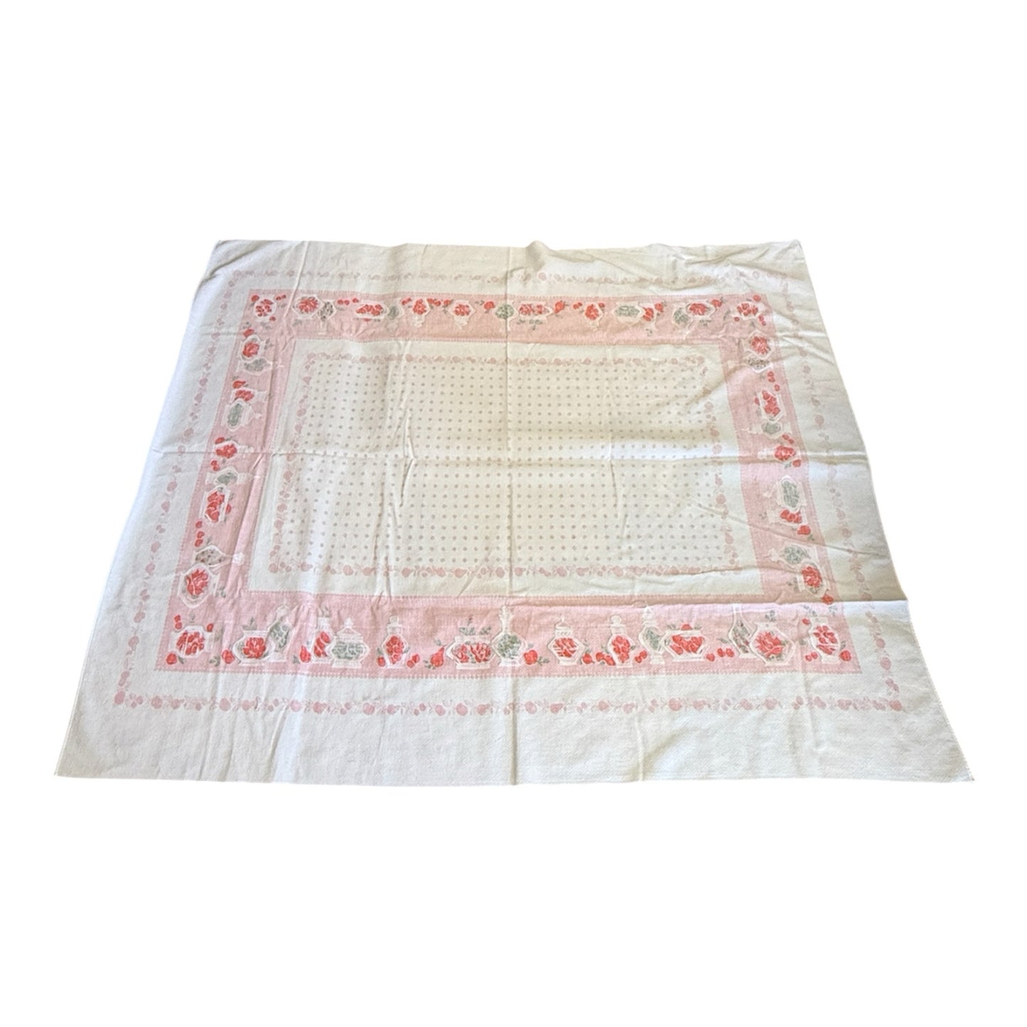 Vintage Pink Flowers And Cherries Tablecloth