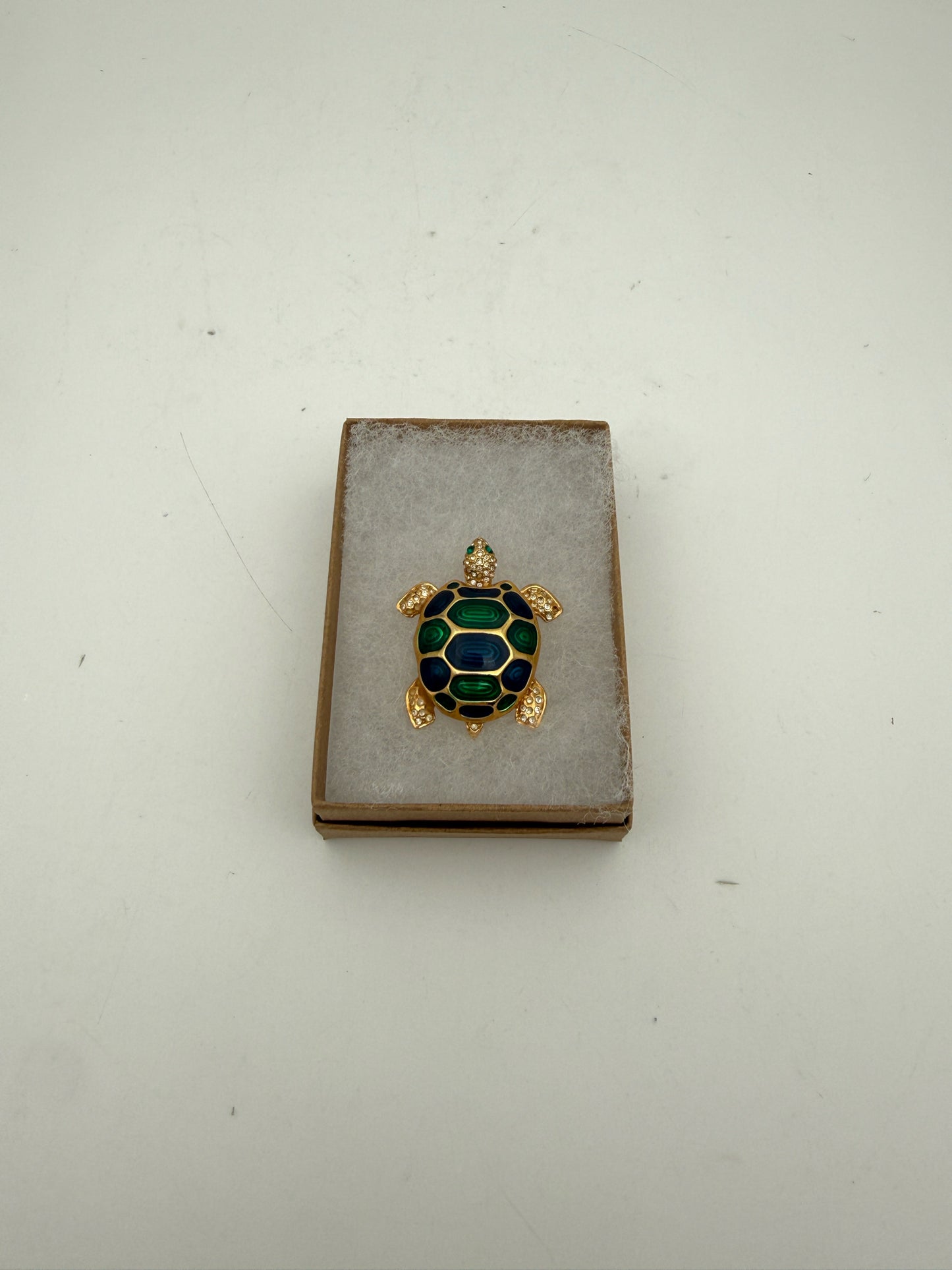 Gold Tone Turtle Brooch With Blue And Green Stones