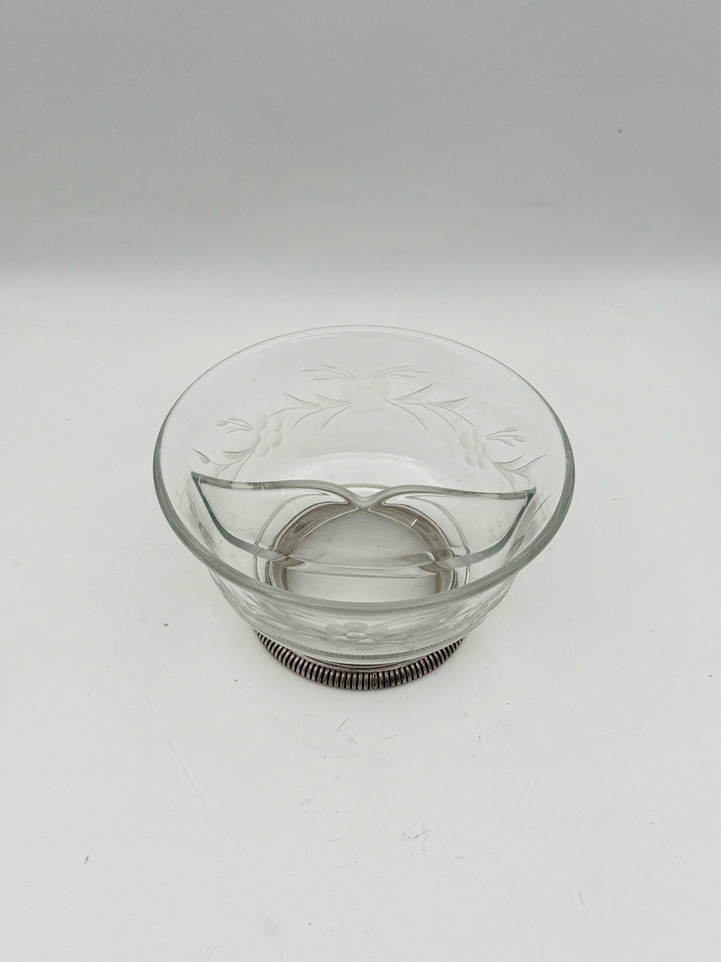 Sterling Silver Etched Glass Condiment Bowl