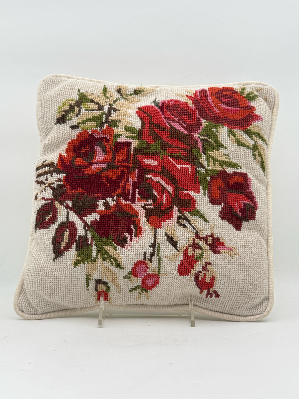 Rose Center Needlepoint Pillow