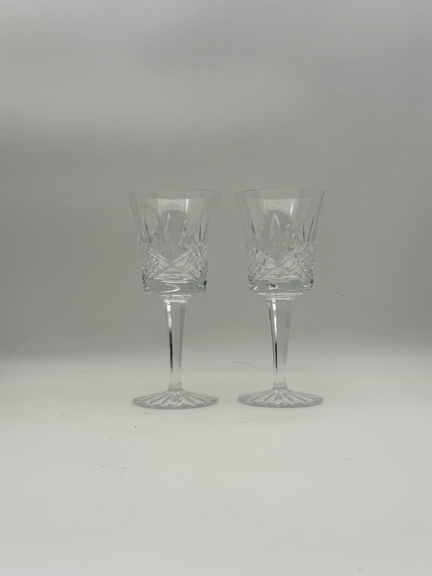 Pair Of Cut Crystal Claret Wine Glasses