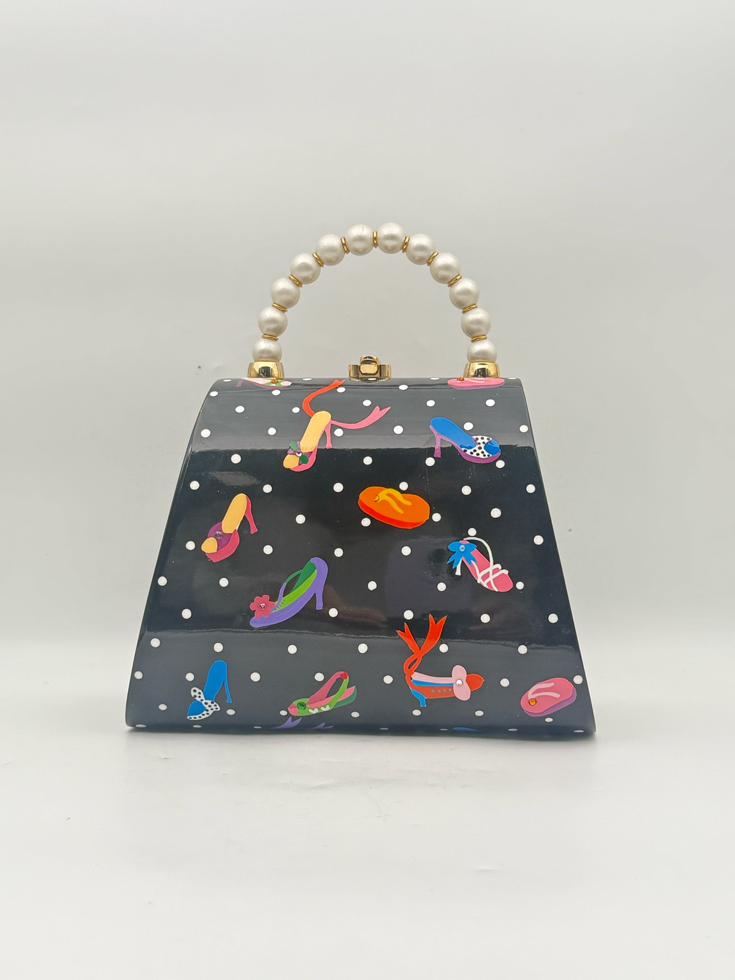 Timmy Woods Polkadot Shoe Purse With Pearl Handle
