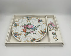 Vintage Floral Cake Plate With Matching Server And Box